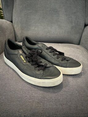 adidas Black Leather Low-Top Sneakers with White Sole